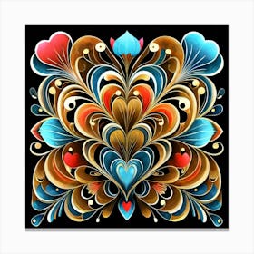 Abstract art of exotic flowers with vibrant abstract hearts in their designs, hearts, 13 Canvas Print