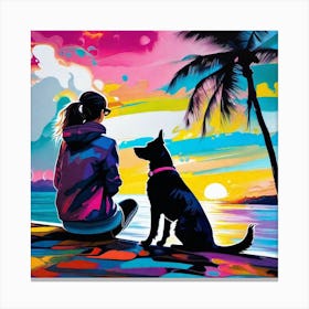 Sunset With Dog Canvas Print