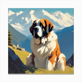 St Bernard Dog In Mountain Acrylic Painting Trending On Pixiv Fanbox Palette Knife And Brush Str (1) Canvas Print