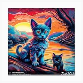 Blue Kittens At Sunset Canvas Print