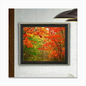 Autumn Frame Embracing Bright Foliage Maple Leaves Transitioning From Green To Vivid Shades Of Oran (1) Canvas Print