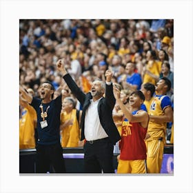 Basketball Coach Celebrating With His Team Canvas Print