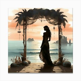 Boho Art Silhouette of Romantic seaside Canvas Print