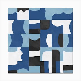 Blocks Cubes Blue Black Square Canvas Print