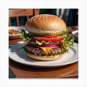 Burger On A Plate 4 Canvas Print