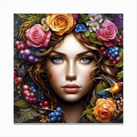 Woman With Flowers On Her Head 2 Canvas Print