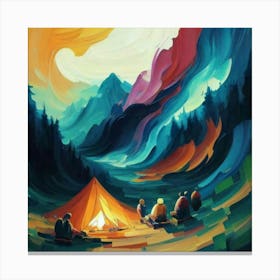 People camping in the middle of the mountains oil painting abstract painting art 2 Canvas Print