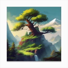 Tree On A Mountain Canvas Print