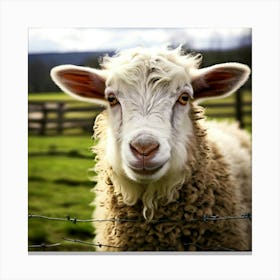 Sheep Behind A Barbed Wire Fence Canvas Print