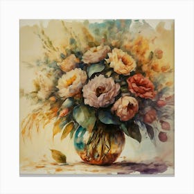 Flowers In A Vase Watercolor Painting Canvas Print