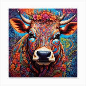 Dreamshaper V7 A Psychedelic Representation Of Cows Face With 0 Canvas Print