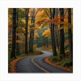 A Winding Road Through A Dense Forest With Autumn Leaves In Vibrant Colors 2 Canvas Print