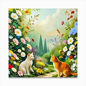 Cats In The Garden Canvas Print