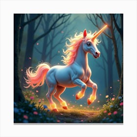 A Whimsical Unicorn With A Mane Of Glowing, Fractal Light Galloping Through A Dreamlike Forest 1 Canvas Print