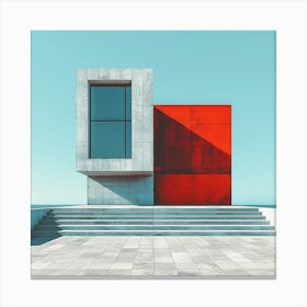 Red Building By The Sea - Contemporary, Minimal style building, city wall art, colorful wall art, home decor, minimal art, modern wall art, wall art, wall decoration, wall print colourful wall art, decor wall art, digital art, digital art download, interior wall art, downloadable art, eclectic wall, fantasy wall art, home decoration, home decor wall, printable art, printable wall art, wall art prints, artistic expression, contemporary, modern art print, Canvas Print
