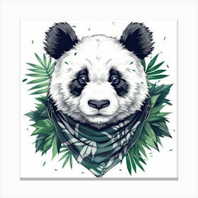 Panda Bear With Leaves Canvas Print