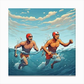 Racing Swimmers Swim In Ocean Cartoon Art Print 2 Canvas Print