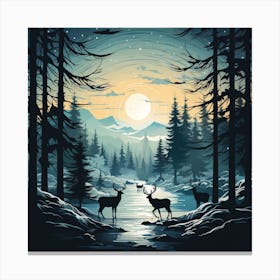 Deer In The Forest for Christmas Canvas Print