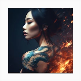 Asian Woman In Fire Canvas Print