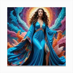 Woman In A Blue Dress 3 Canvas Print