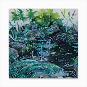 Rainy Day Garden Pond - Watercolor Nature Painting Canvas Print