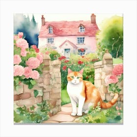 Pink Cottage Cat Canvas Print