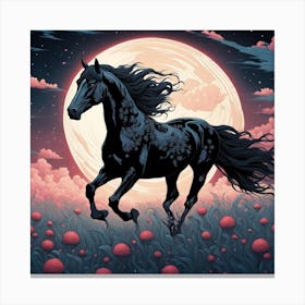 Black Horse In The Moonlight Canvas Print