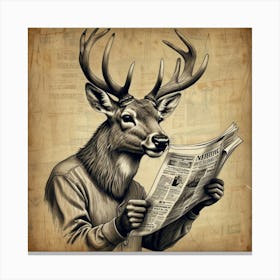 Deer Reading Newspaper 1 Canvas Print