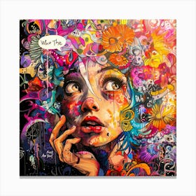 Who The... - Girl With Colorful Words Canvas Print