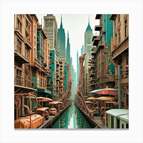 Steampunk Street Cubism Style Canvas Print