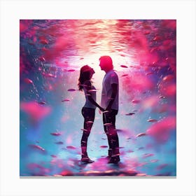 Love At First Sight, Spectral Sweethearts: Couples Under Psychedelic Skies, Valentine'S Day or Love concept Canvas Print
