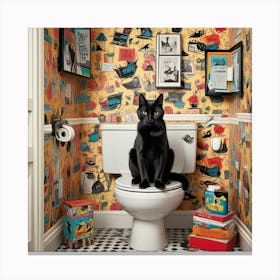 Cat Reading A Newspaper In Toilet (3) Canvas Print