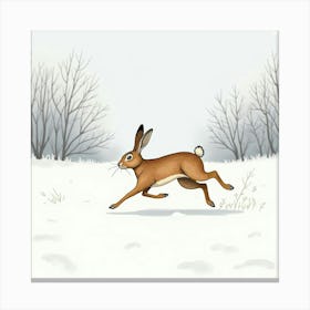 Hare Running In The Snow Canvas Print