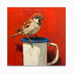 Sparrow In A Mug 1 Canvas Print