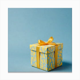 Gift Box On Blue Background 5 Canvas Print