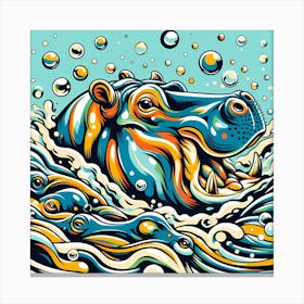 Hippo In The Water Canvas Print