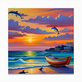 Dolphins At The Beach Canvas Print