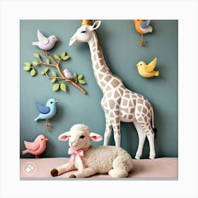 Giraffe And Birds Canvas Print