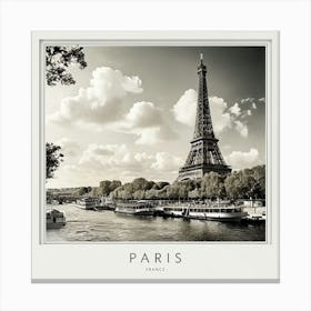 Black And White Image Of Eiffel Tower Overlooking Seine River Toile