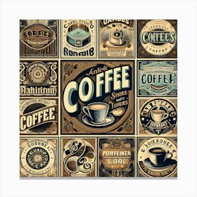 Vintage Collage Featuring A Clock, Book, And Tea Cup Against A Coffee Corner Wallpaper Background Canvas Print