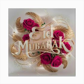 Eid Mubarak card with flowers 2 Canvas Print