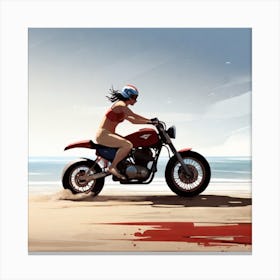 Woman Riding A Motorcycle On The Beach Canvas Print