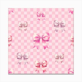 Pink Bow Pink Squares Canvas Print