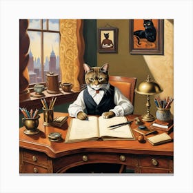 Cat At The Desk 1 Canvas Print