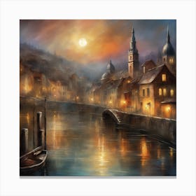 At night, fantastic and mystical old town by the lake by realfnx Canvas Print
