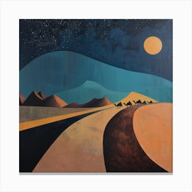 A Moonlit Desert Caravan. David Hockney Style 1 Canvas Print