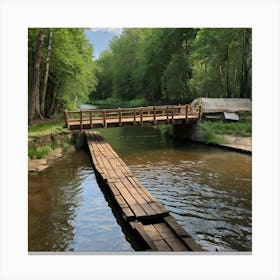 Wooden Bridge Over A River Canvas Print