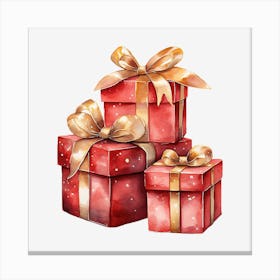 Watercolor Christmas Gift Boxes Canvas Print