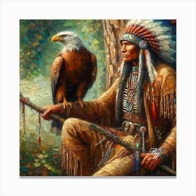 Oil Texture Native American Indian And Eagle Copy Canvas Print