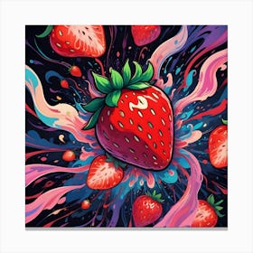 A Strawberry With A Colorful, Abstract Design Behind It Canvas Print